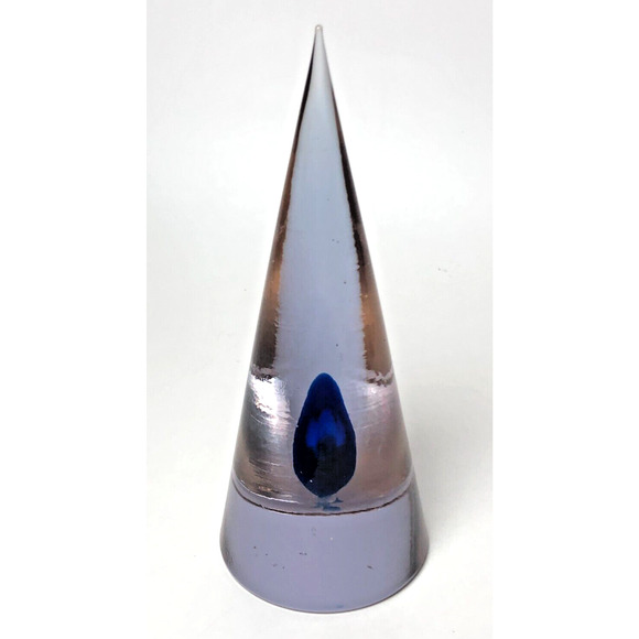 Murano Other - Vintage Murano Italy Cenedese Cone Shaped Art Glass Paperweight Blue Bubble